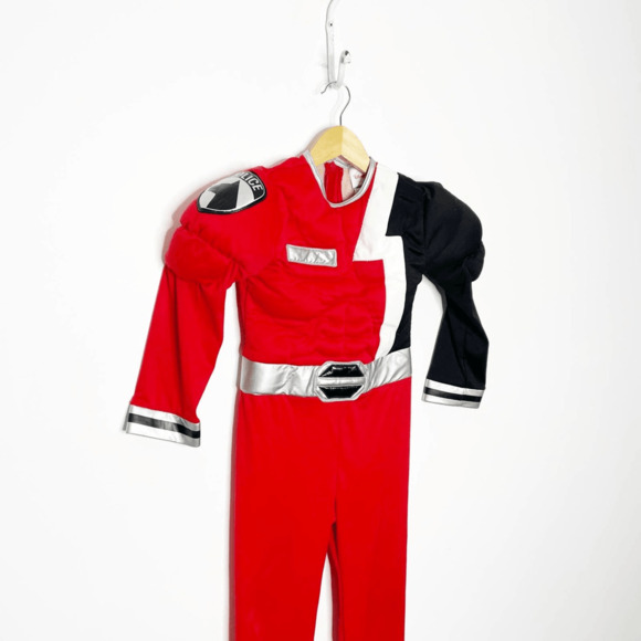 Disney Store red Power Ranger jumpsuit costume padded muscles kids medium 8-10 - Picture 3 of 7